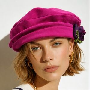 Maggie Mae Adjustable Elegant Fuchsia Purple Floral Applique Hat